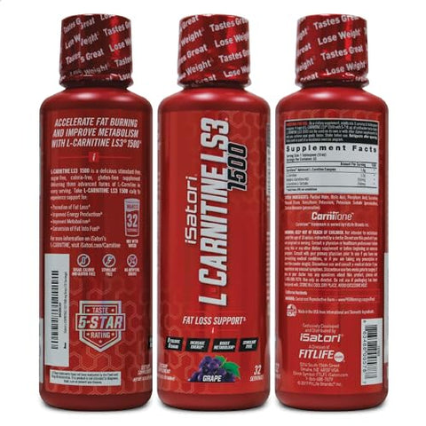 L-Carnitine LS3 1500: Suplemento Líquido de L-Carnitina com Acetil L-Carnitina, L-Tartarato de L-Carnitina, Pré-Treino sem Estimulantes, Zero Calorias, Açúcar, Glúten, Amigo da Dieta Keto, Sabor Uva - iSatori