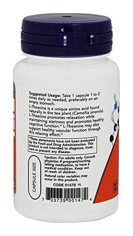 L-Theanine Suntheanine 200 mg – 60 Cápsulas Vegetais Pack de 3 | Aumente a Calma e o Foco | Marca de Confiança - NOW Foods