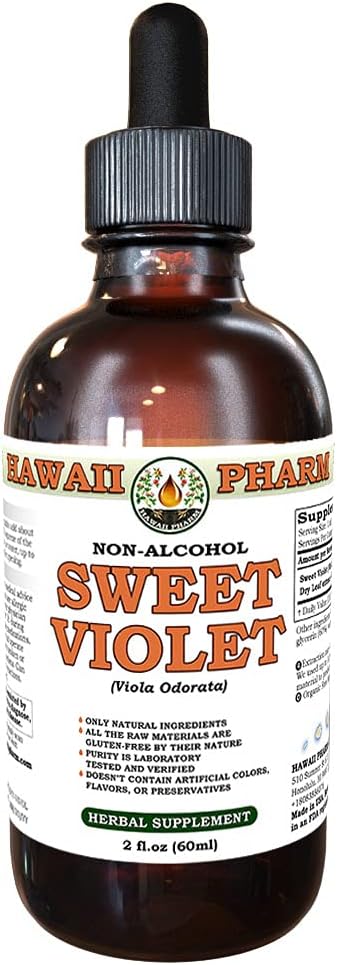 Extrato Líquido Sem Álcool de Violeta Doce, Glicerito de Folha Seca de Violeta Doce (Viola Odorata), Suplemento Herbal Natural, EUA 60 ml - Hawaii Pharm