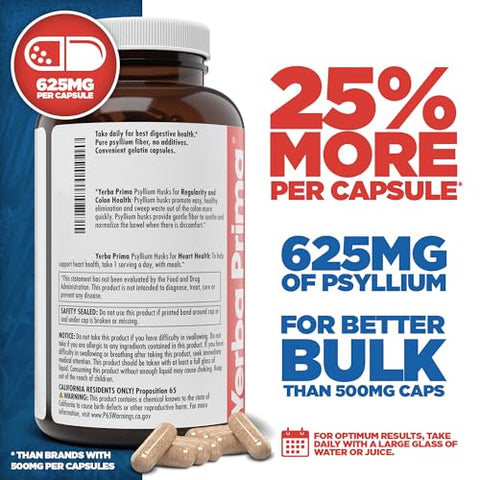 Psyllium Husks Caps 625mg – 400 Cápsulas (Pacote com 2) – Fibra Natural para Homens e Mulheres – Suporte para Regularidade - Yerba Prima