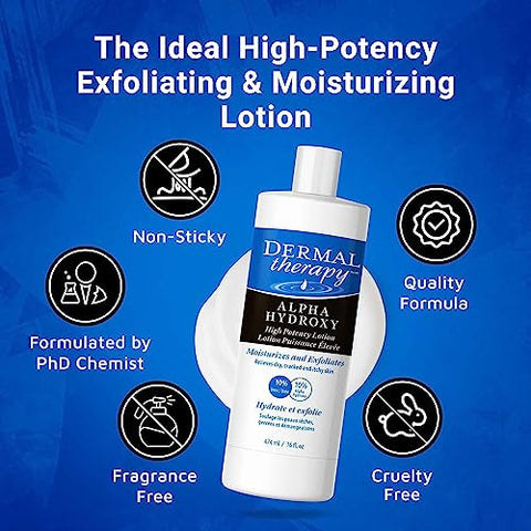 Loção Dermal Therapy Alpha Hydroxy – Hidratante Esfoliante de Alta Potência AHA para Pele Seca e Escamosa – 10% Ácido Láctico