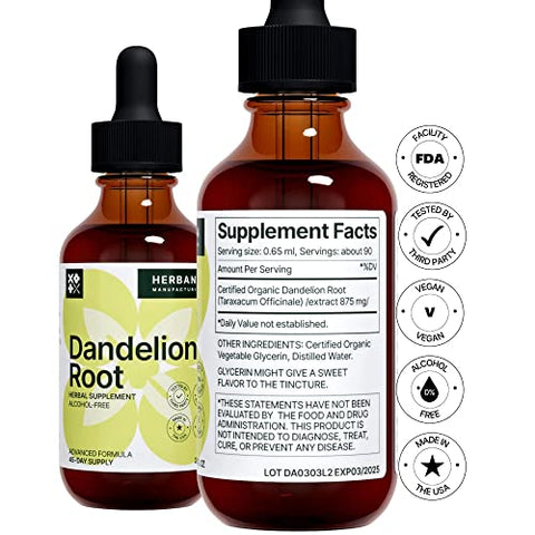 HERBANA MANUFACTURING - Extrato Líquido de Raiz de Dente-de-leão – Suplemento Herbal Natural para Limpeza e Função Digestiva – 100ml