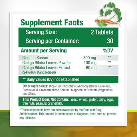 GreeNatr - Ginkgo Biloba: Melhore sua memória e concentração com o poderoso extrato de Ginkgo Biloba – 60 cápsulas de 500mg