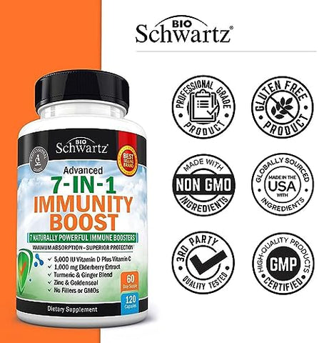 BioSchwartz - Suplemento de Suporte Imunológico com Zinco Vitamina C Vitamina D 5000 UI Sabugueiro Gengibre D3 Equinácea – Aprovado pelo Dr. Vitaminas de Imunidade para Adultos Mulheres e Homens – Sistema Imunológico Natural