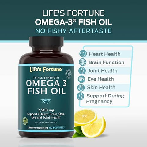 Life's Fortune - Life’s Fortune Ômega 3 Concentrado de Óleo de Peixe 2500 mg, 60 Softgels, Alta Potência, EPA
