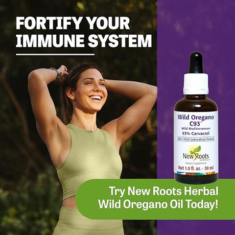 NEW ROOTS HERBAL - New Roots | Óleo de Orégano Selvagem | 93% Carvacrol Gotas Líquidas de Orégano (30 ml) | Suporte Imunológico | Maior Concentração de Carvacrol | Livre de Álcool, Não Transgênico, Vegano
