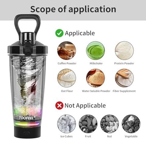 Garrafa Agitadora Elétrica TOOFEEL – 600 ml Recarregável por USB para Shake de Proteína, Garrafa Agitadora Autolimpante para Misturas de Proteína, Livre de BPA para Treino na Academia