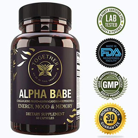 Were In This Together - Alpha Babe | Suplemento Nootrópico para Memória, Humor e Energia | Leão da Montanha, Chaga, Ashwagandha | 60 cápsulas