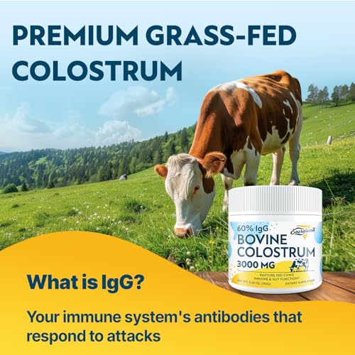 Energievoll - Suplemento em Pó de Colostro Bovino – 60%% IgG 3000 mg para Intestino, Crescimento Capilar, Beleza e Imunidade, Fácil de Misturar, Sem Sabor (50 Porções)
