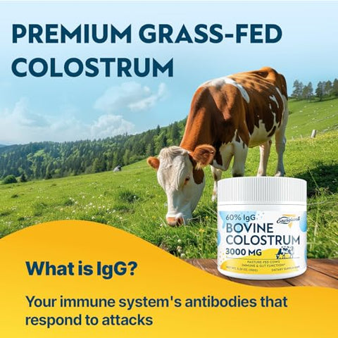 Energievoll - Suplemento em Pó de Colostro Bovino – 60%% IgG 3000 mg para Intestino, Crescimento Capilar, Beleza e Imunidade, Fácil de Misturar, Sem Sabor (50 Porções)