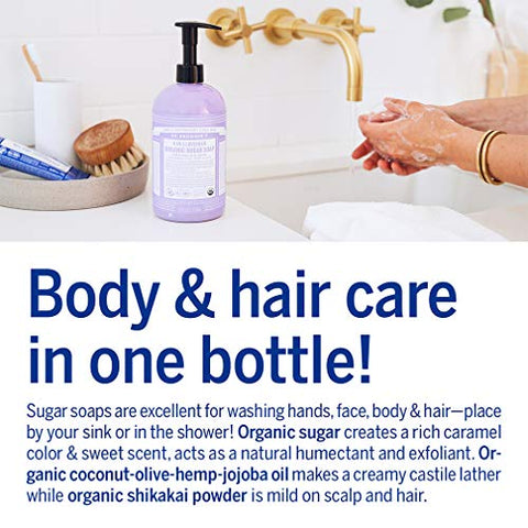 Dr. Bronner's - Dr. Bronner’s – Sabonete de Açúcar Orgânico (Lavanda, 64 Onças) – Feito com Óleos Orgânicos, Açúcar e Pó de Shikakai, 4 em 1: Mãos, Corpo, Rosto e Cabelo, Limpa e Hidrata