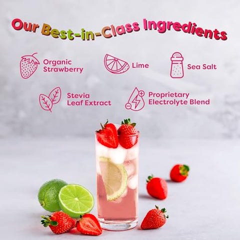 Strawberry Limeade Electrolytes Drink Mix – 28 Sachês Práticos – Pó de Eletrólitos Saudável Feito com Frutas Reais – Bebida em Pó Keto sem Adição de - FlavCity