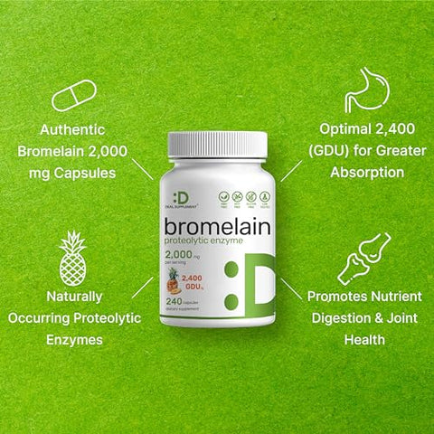 DEAL SUPPLEMENT - Suplemento de Bromelina 2.000mg por Porção, 240 Cápsulas – Enzimas Proteolíticas Naturais do Abacaxi Fresco – Auxilia na Digestão de Nutrientes