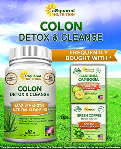 Pure Colon Cleanse para Perda de Peso – 120 Cápsulas, Máxima Potência, Desintoxicação Natural do Cólon, Suplemento para Dieta de Limpeza do Cólon, Saúde Digestiva – Marca aSquared Nutrition - aSquared Nutrition