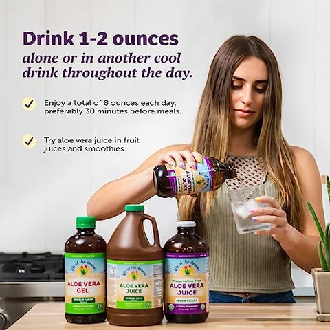 Suco de Aloe Vera Lily Of The Desert – Bebida de Aloe Vera Filtrada de Folha Inteira, Suco de Aloe Vera Não-OGM com Enzimas Digestivas Naturais para Saúde Intestinal, Alívio Estomacal, Bem-Estar, Brilho