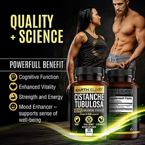 Earth Elixir - Cistanche Tubulosa 400 mg (180 Cápsulas) – Suplemento de Cistanche de Pureza Máxima – Vegano – Testado por Terceiros – Fabricado nos EUA – Fornecimento de 3 Meses