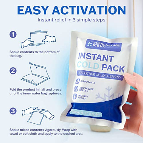 Everlasting Ice RX - 50 Pack – Pacotes de Gelo Instantâneo – Bolsas de Gelo Instantâneo para Lesões | Compressa de Gelo Descartável para Alívio da Dor, Inchaço, Inflamação, Entorses, Dor de Dente – Bolsa de Gelo para