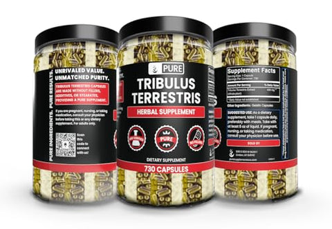 PURE ORIGINAL INGREDIENTS - Tribulus Terrestris Puro com Ingredientes Originais, Sem Preenchedores de Magnésio ou Arroz, Sempre Puro, Verificado em Laboratório (730 Cápsulas)
