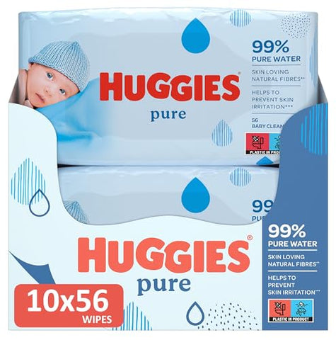 HUGGIES - Huggies Pure Lenços Umedecidos para Bebês – 10 Pacotes de 56 (560 Lenços)
