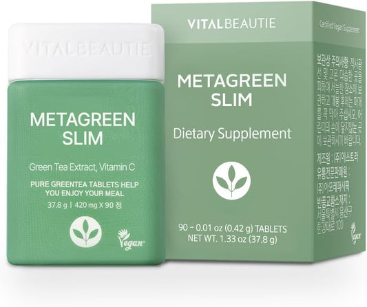 VITALBEAUTIE - Metagreen Slim: Extrato de Chá Verde, EGCG, Catequina, Vitamina C – Saúde Física, Níveis Saudáveis de Colesterol, Antioxidante – Suplemento Vegano AMOREPACIFIC – 30 Porções