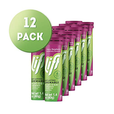 Glucose | Comprimidos Energéticos de Glicose de Ação Rápida | Framboesa | Tubo com 10 un (Pacote com 12) - Lift