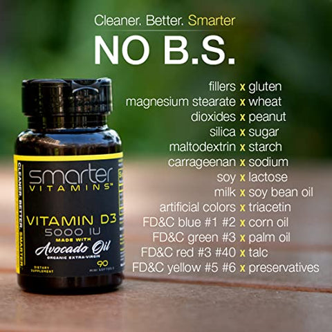 SmarterVitamins - (3 Pack) Smarter Vitamin D3 5000 IU em Óleo de Abacate 125mcg 270 Mini Cápsulas Softgels – Aumente sua saúde com a marca Smarter