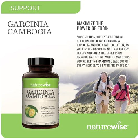 NatureWise - Naturewise Garcinia Cambogia Extrato Natural – Concentração de 60% HCA – Suporte Natural para Metas de Peso e Energia – Vegano, Não-OGM, Livre de Glúten – 90 cápsulas