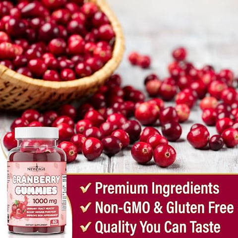 Cranberry Gummies NEW AGE 1000mg – Suporte para Trato Urinário – Vegetariano (120 Gummies)