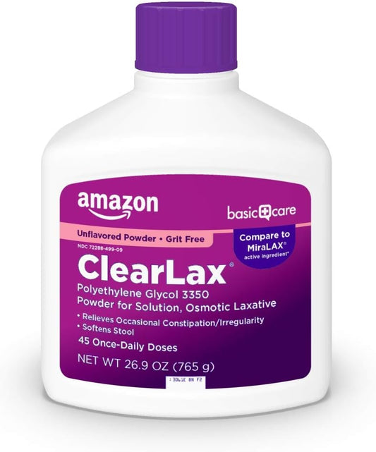 ClearLax PEG 3350 Pó para Solução, Laxante Osmótico, Alivia a Constipação Ocasional, Sem Sabor, 760g - Amazon Basic Care