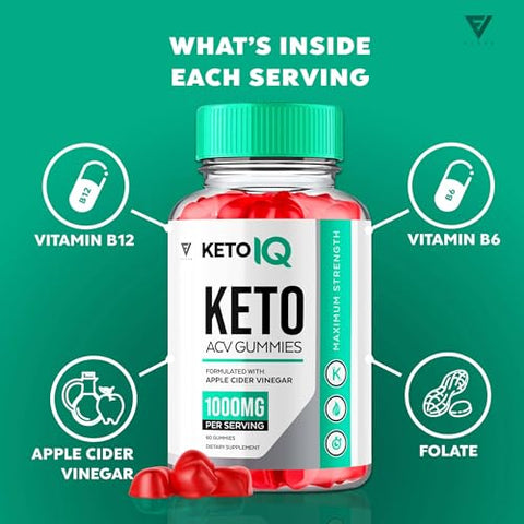 Fyvus - (2 Pacotes) Gomas Keto IQ KetoIQ ACV, Perda de Peso Avançada com Vinagre de Maçã Keto ACV, Fórmula de Vitaminas de Vinagre de Maçã Keto IQ, Suplemento Gummy Keto ACV 1000MG Folic