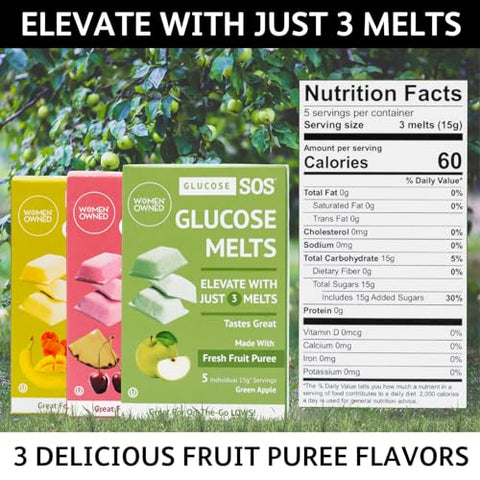 Melts | Pó de Dextrose em Tabletes | Ação Rápida | Purê de Frutas Naturais | Suplemento Esportivo | 10 Porções Individuais de 15g - Glucose SOS