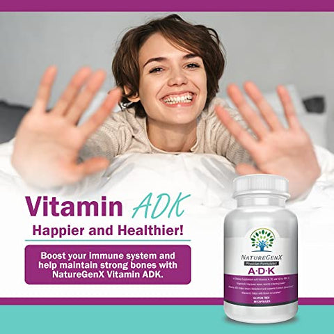 NatureGenX - ADK Vitaminas 5000 UI – Alta Potência para Saúde Óssea e Absorção de Cálcio | Sem Glúten, 60 Dias de Suprimento, 60 Cápsulas