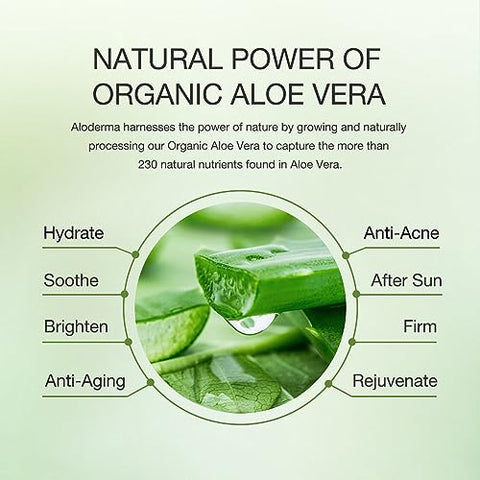 Gel de Aloe Vera Orgânico Aloderma para o Rosto – 96% Puro, Feito em até 12 Horas após a Colheita – Para Pele, Couro Cabeludo – 100ml