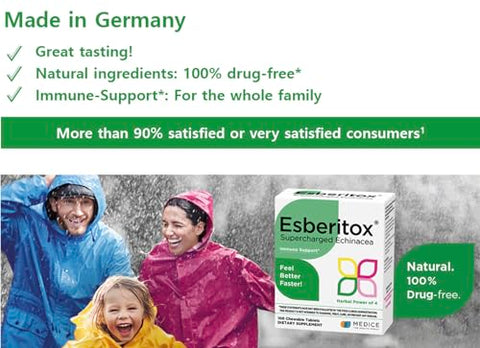 ESBERITOX - Supercharged Echinacea – Suporte Imunológico – Suplementos Herbais – Raiz de Indigo Selvagem – Flor-de-cone Roxa – Fabricado na Alemanha – 200 Comprimidos