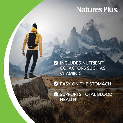 Natures Plus - NaturesPlus Hema-Plex Iron – 30 Comprimidos de Liberação Lenta, Embalagem com 2 – Saúde Total do Sangue – 85 mg Ferro Quelado – com Vitamina C
