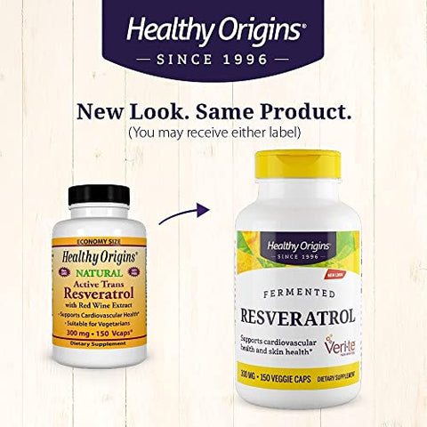 Healthy Origins - Resveratrol Trans-Resveratrol 300 mg – Suplemento Nutricional Europeu de Resveratrol Vegano, Não-OGM