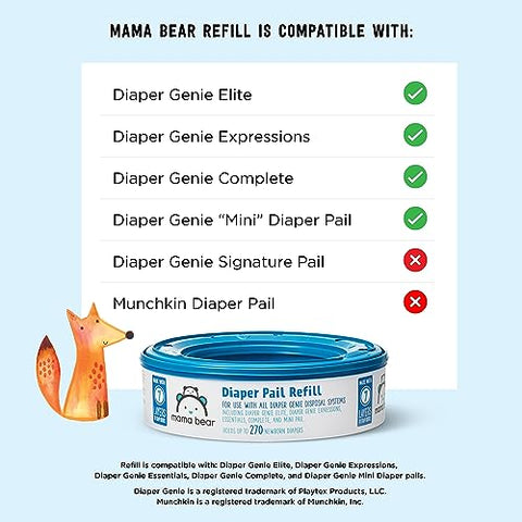Amazon Brand – Mama Bear Recargas para Lixeira de Fraldas Diaper Genie, Sem Perfume, 1080 Unidades (4 Pacotes de 270 Unidades)