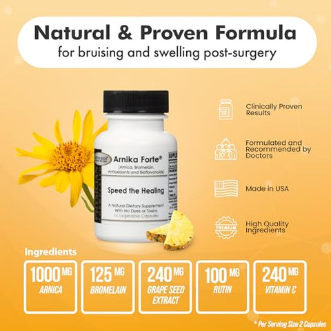 DermAvance - Arnika Forte – Cápsulas Vegetais 14un Redutor de Hematomas e Inchaço – Pós-Cirurgia com Arnica, Bromelina, Antioxidantes e Bioflavonoides