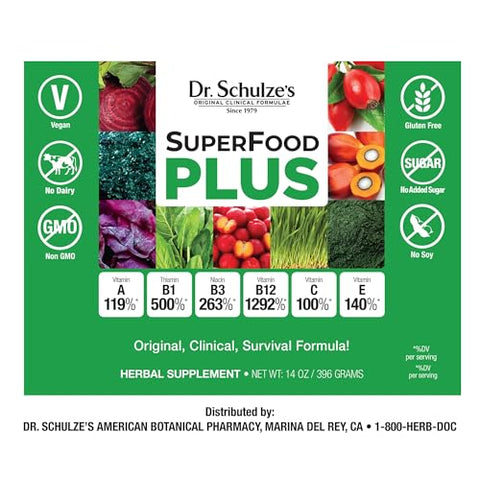 Dr. Schulze's - Dr. Schulze’s SuperFood Plus | Concentrado Herbal de Vitaminas e Minerais | Nutrição Diária | Sem Glúten e Não-OGM | Vegano | 400g em Pó | Embalagem Pode Variar