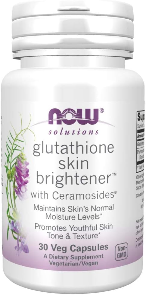Solutions, Clareador de Pele com Glutationa e Ceramosides®, Hidratante e Iluminador, 30 Cápsulas Vegetais - NOW Foods