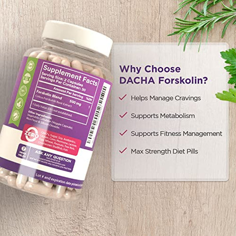 Natural Forskolin Max Strength Formula – 500mg Extrato de Coleus, Cápsulas de Dieta Keto que Funcionam Rápido para Mulheres – 60 Cápsulas - DACHA