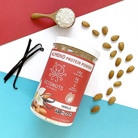 OCTONUTS - Proteína em Pó de Amêndoa de Baunilha, 21 Ounce (595g), Feita com Amêndoas da Califórnia, 14g de Proteína Vegetal, Keto, Paleo Friendly, Vegano, Sem Glúten, 17 Porções