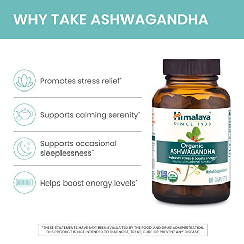 Ashwagandha Orgânico, Suplemento Herbal para Alívio do Estresse, Suporte Energético, Insônia Ocasional, Certificado Orgânico USDA, Não-OGM, Vegano, Sem Glúten, 670 mg - Himalaya