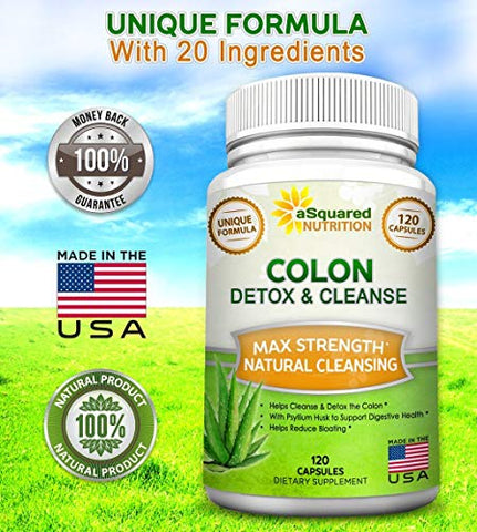 Pure Colon Cleanse para Perda de Peso – 120 Cápsulas, Máxima Potência, Desintoxicação Natural do Cólon, Suplemento para Dieta de Limpeza do Cólon, Saúde Digestiva – Marca aSquared Nutrition - aSquared Nutrition
