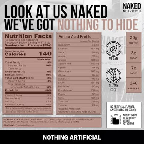Naked Nutrition - Naked Shake – Pó de Proteína de Chocolate – Shake de Proteína à Base de Plantas com Óleo de MCT, Sem Glúten, Sem Soja, Sem OGMs ou Adoçantes Artificiais – 30 Porções