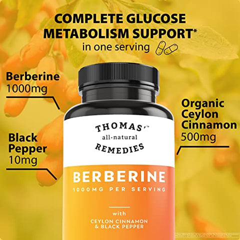 Thomas' all-natural Remedies - Remédios Naturais Thomas Berberina 500mg (1000mg Por Porção) – 120 Cápsulas Veganas – com Canela do Ceilão
