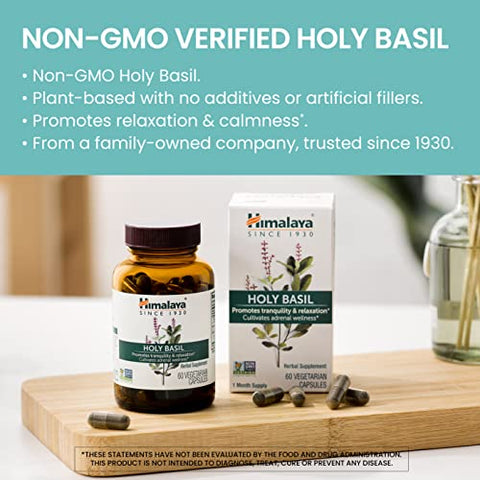 Holy Basil Tulsi – Alívio do Estresse, Relaxamento, Insônia Ocasional – Promove Calma – Ayurvédico – Não-OGM – Vegano – 720 mg – 60 Cápsulas – 2 Pacotes - Himalaya
