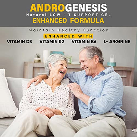 ANDROGENESIS - Gel de Suporte de Baixa Testosterona – Fórmula Aprimorada – Recuperação Muscular, Estimulante de Energia, Envelhecimento Saudável – Agora com Vitaminas D3, K2, B6 e L-Arginina