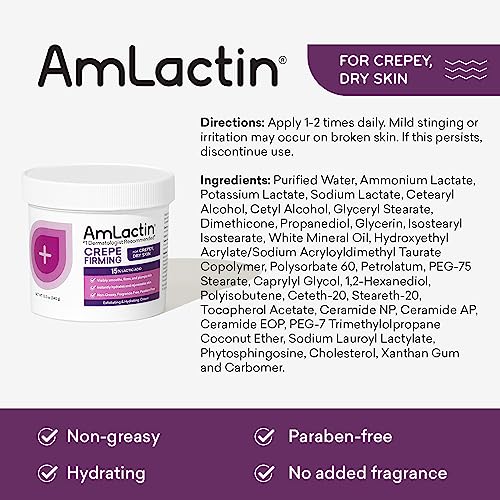 Creme Firmador para Pele Seca – 12 oz (355 ml) com 15% de Ácido Lático – Esfoliante e Hidratante para Pele Ressecada e Enrugada - AmLactin