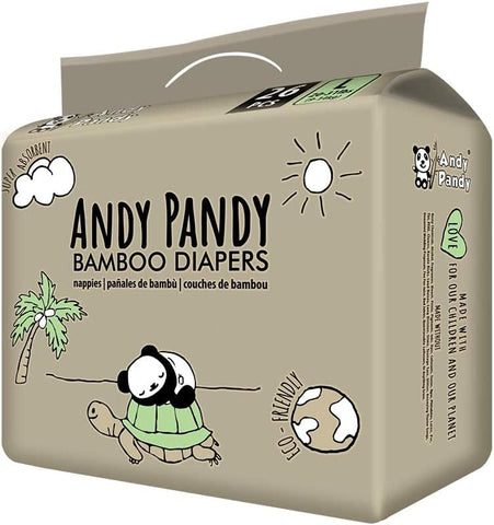 Fraldas Descartáveis de Bambu Andy Pandy, Tamanho Grande, Brancas, 9-14 kg, 26 Unidades
